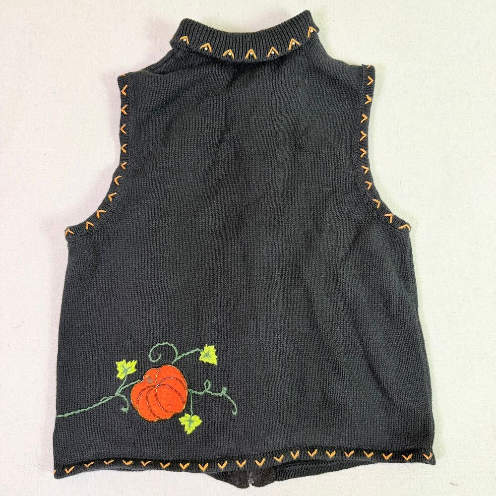 Vintage 90s Halloween Pumpkin Embroidered Beaded Sweater Vest Womens M Zip Front - Picture 11 of 14